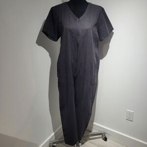 Eileen Fisher Women's Organic Cotton Hemp Boxy Fit Ankle Jumpsuit Large Black